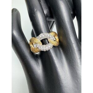Chunky Gold Tone Chain Link Ring With Clear Zirconia Statement Sz 9